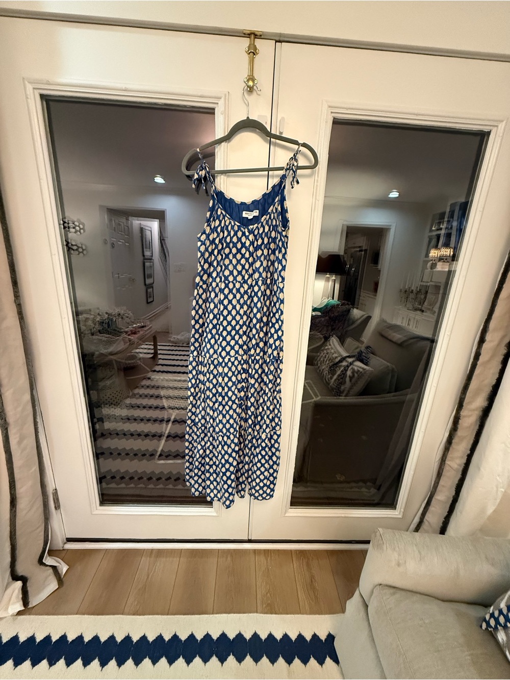 Emerson Fry Blue and White Maxi Dress with waist tie